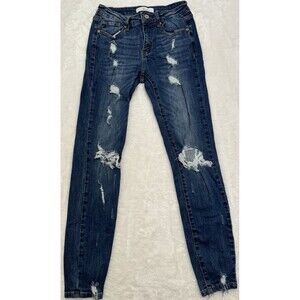 Kancan Women's Distressed Raw Hem Denim Skinny Jeans Size 7/27